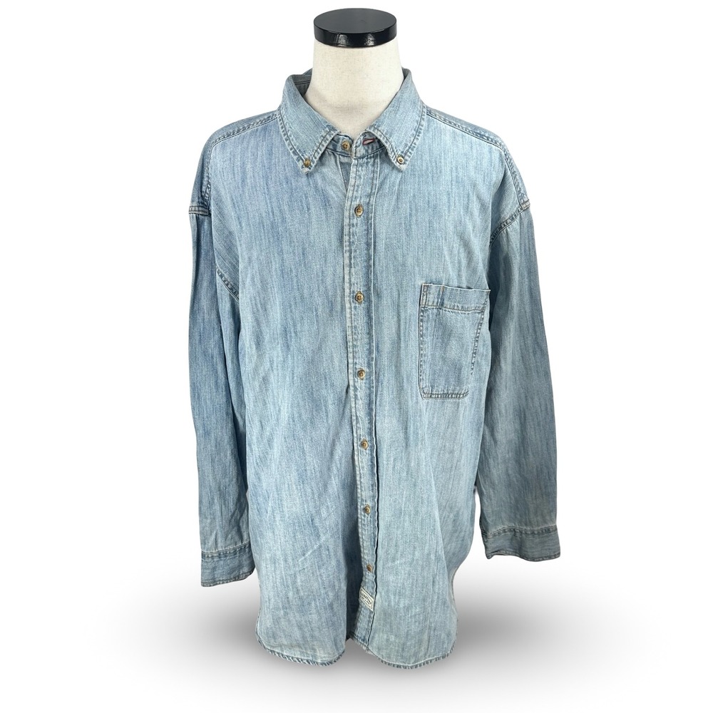 Vintage Y2K Signature Levi Strauss Mens 3XL Denim Shirt Light Blue Long Sleeve